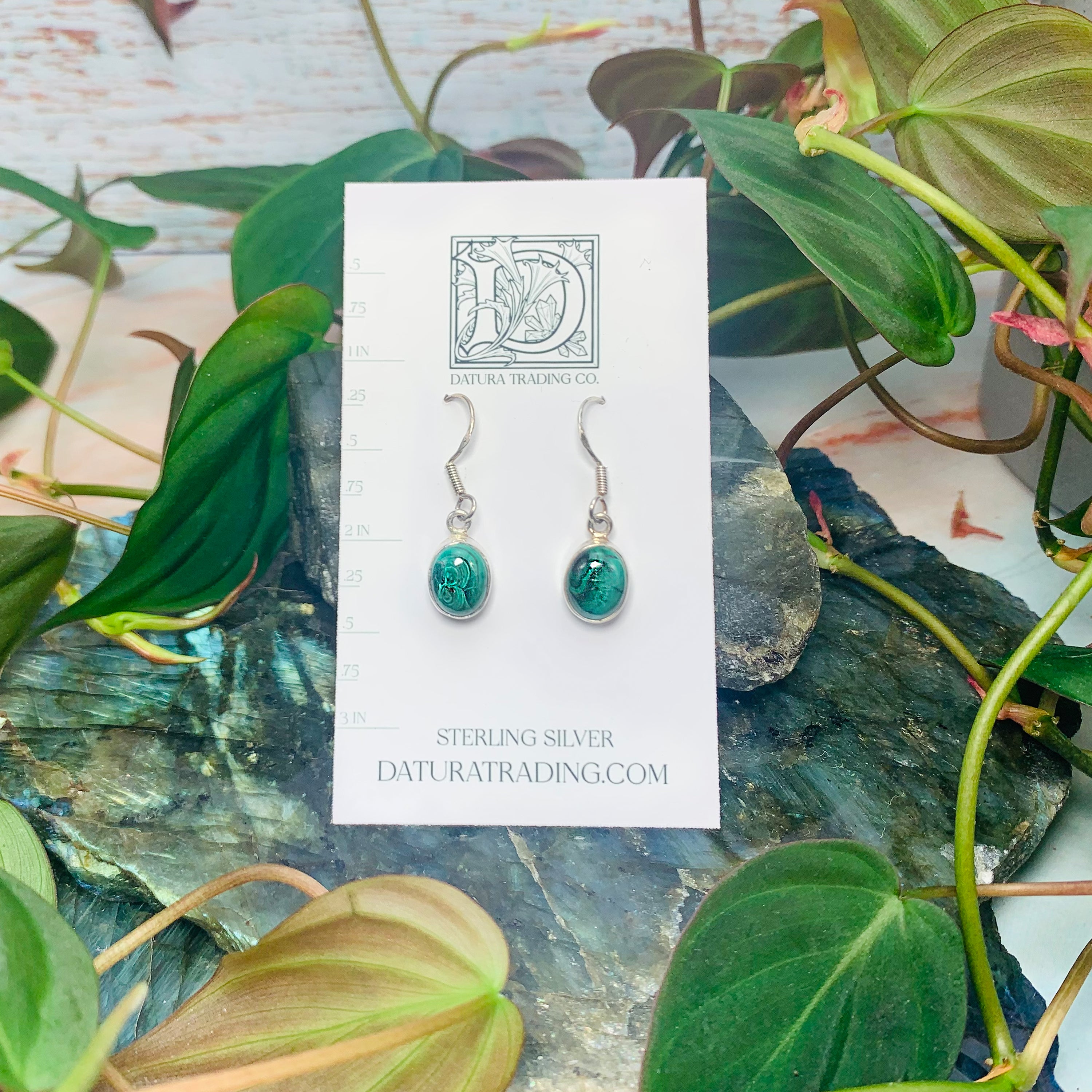 Malachite Earrings in Sterling Silver