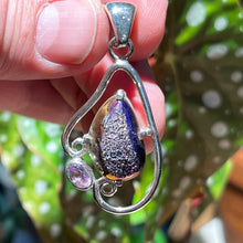 Load image into Gallery viewer, Titanium Quartz Druzy and Amethyst in Sterling Silver Setting